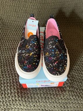 Cat & Jack Black Slip-On Sneakers with Multicolor Paint-Splash